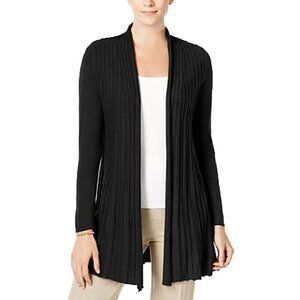 Cashmere Charter Club Luxury Pleated Open-Front Cardigan (Deep Black, XS)